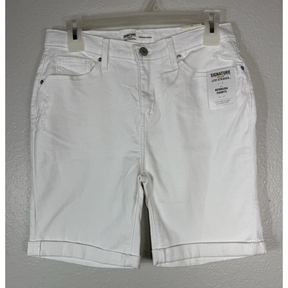 Levi's girls size 18 Bermuda jean shorts solid white denim adjustable waist new